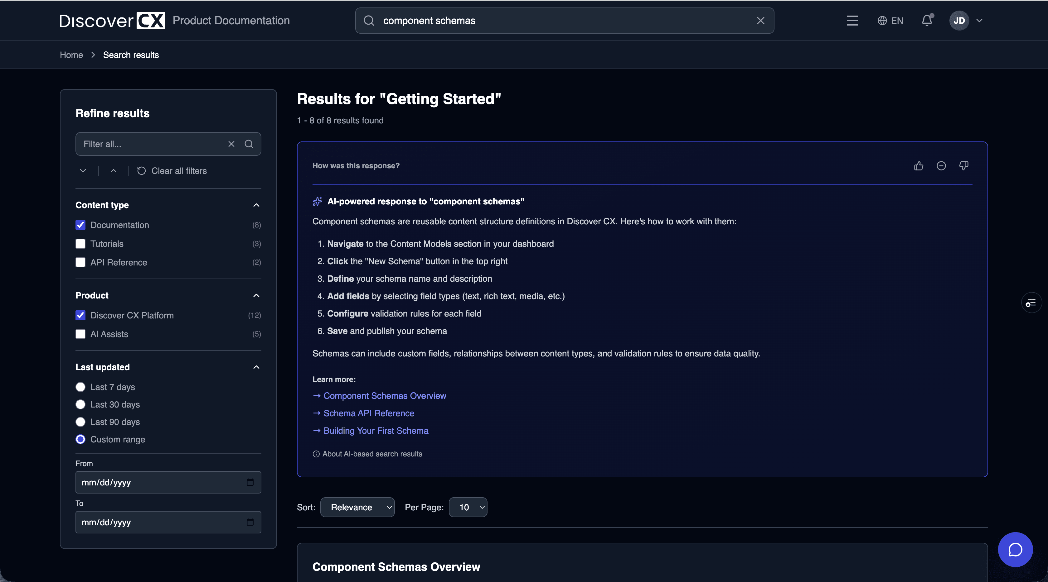 Faceted search — DiscoverCX CDP template