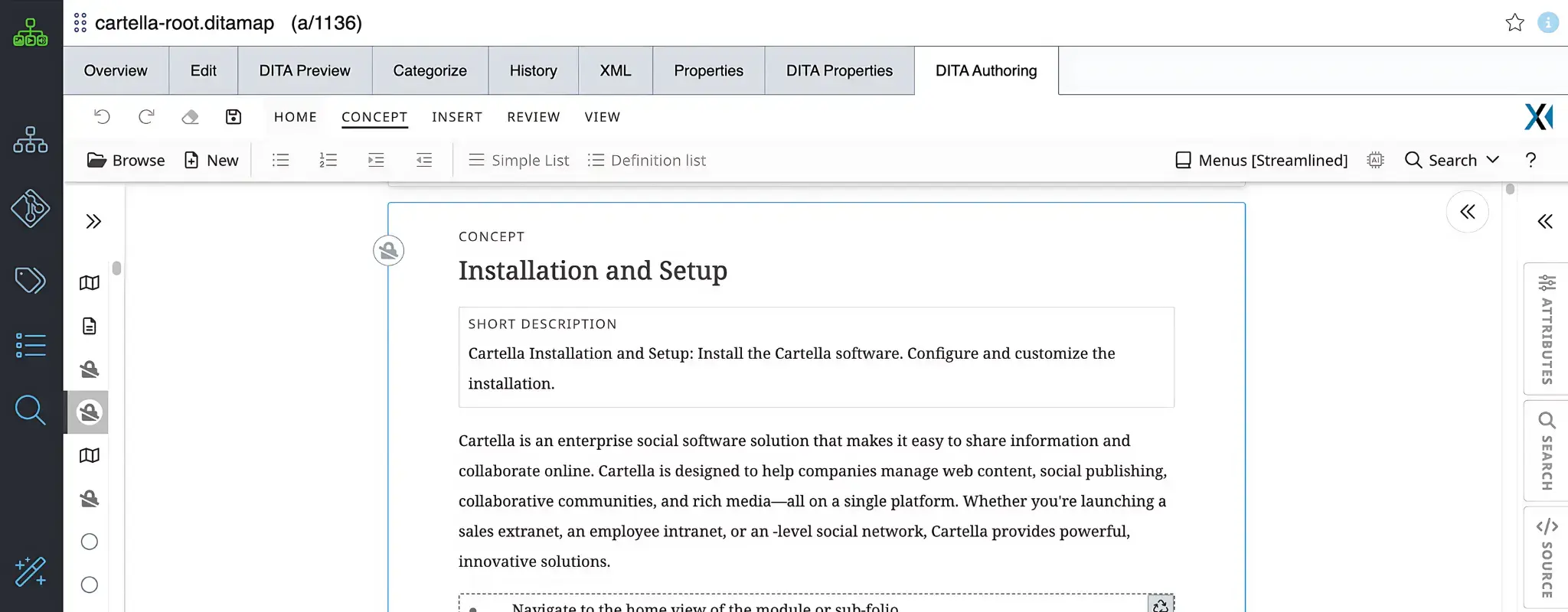 The Discover CX editor — topic tree, structured authoring, AI assist, and live preview in one browser surface