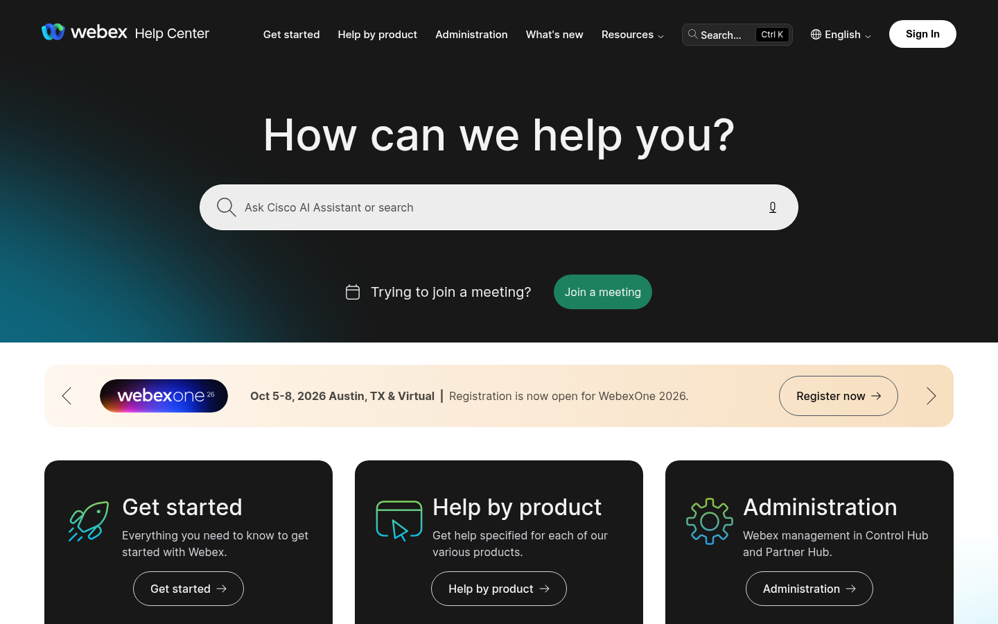 Cisco Webex Help portal built on DiscoverCX